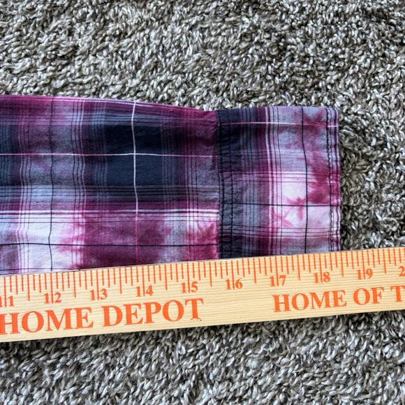 Affliction Womens Y2K Button Up Shirt M Black Maroon Plaid Moto Spell Out Logo - Picture 9 of 12